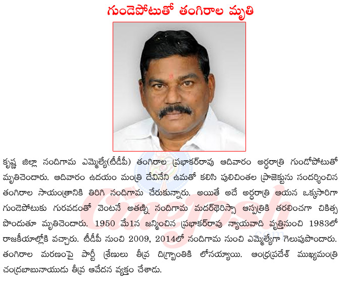 nandigama mla died with heart attack,tdp mla tangirala prabhkar rao,tangirala prabhkar rao death,tangirala prabhkar rao death,tangirala prabhkar rao political career,tdp leaders on tangirala prabhkar rao death  nandigama mla died with heart attack, tdp mla tangirala prabhkar rao, tangirala prabhkar rao death, tangirala prabhkar rao death, tangirala prabhkar rao political career, tdp leaders on tangirala prabhkar rao death